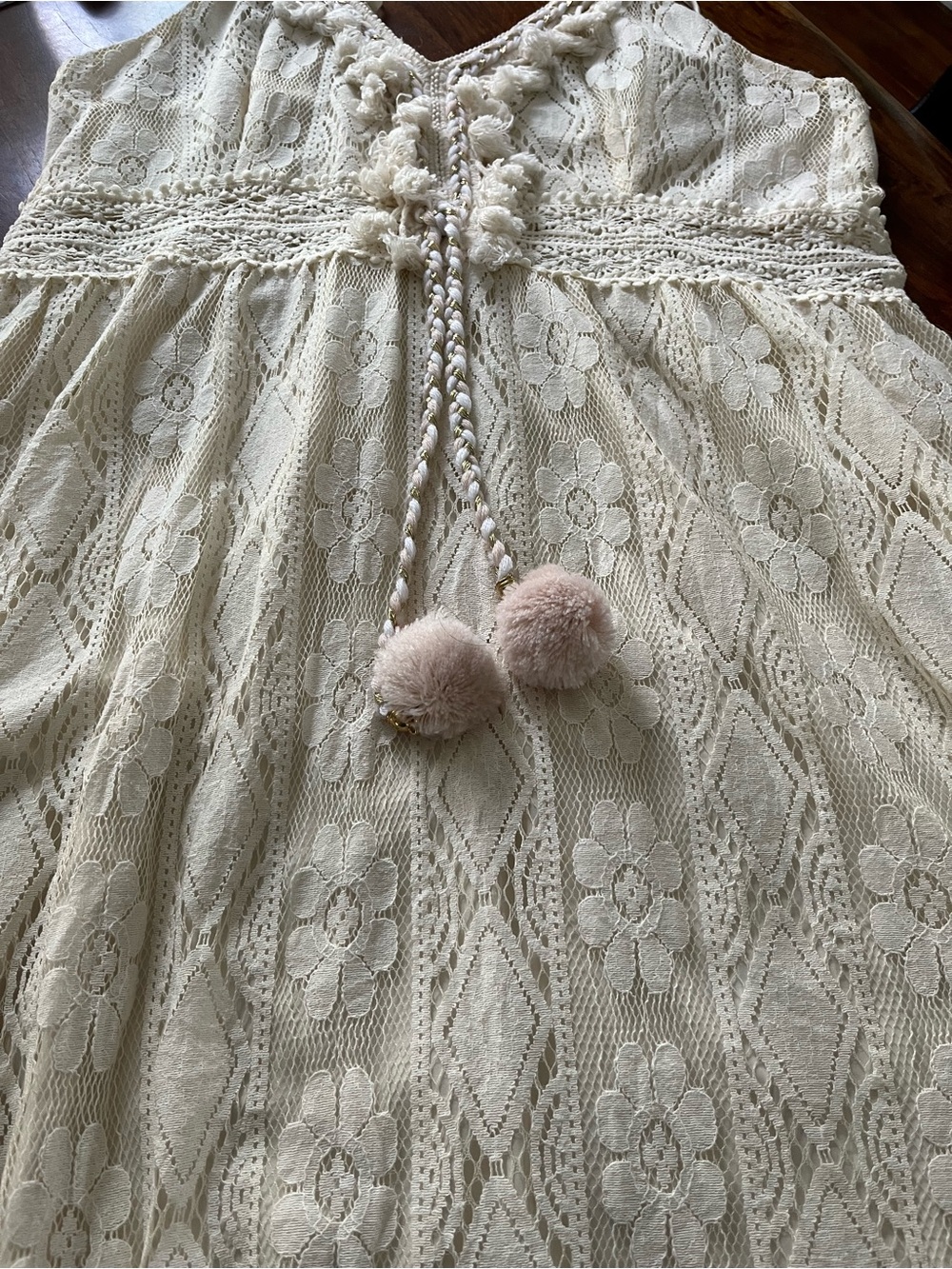 Ivory Boho Lace Midi Dress | Crochet Lace | High-Low Hem | L/XL Approx - Picture 8 of 8